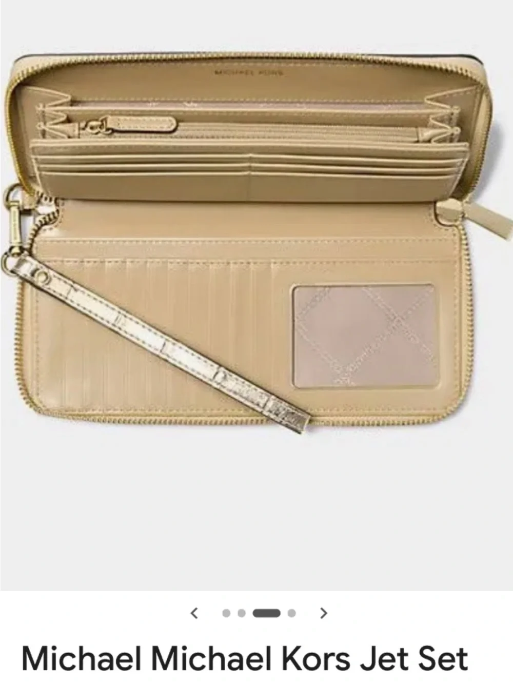 Michael Kors Gold Zip-Around Leather Wristlet Wallet with Detachable Strap